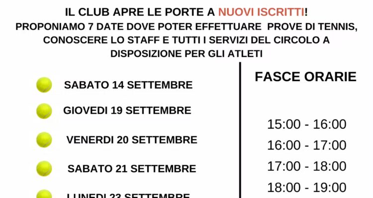 PROVE GRATUITE DI TENNIS - STAGIONE 2024/2025
