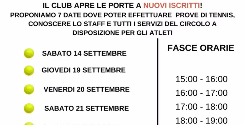 PROVE GRATUITE DI TENNIS - STAGIONE 2024/2025