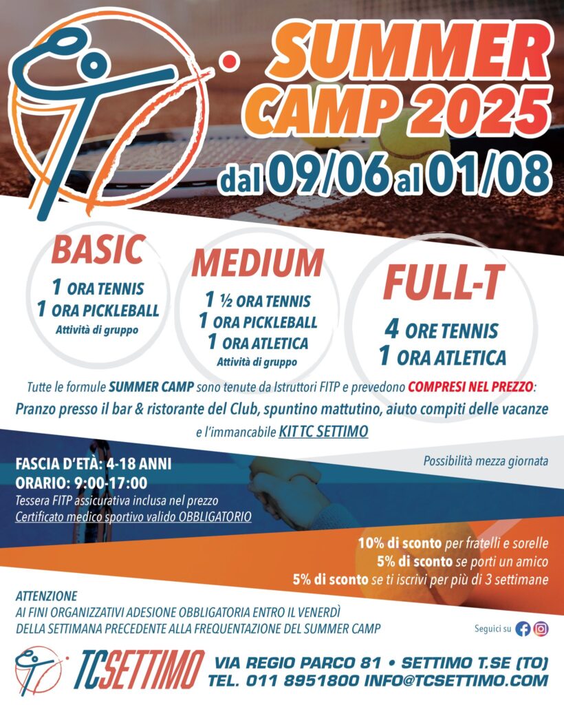 Summer camp centro estivo tennis TC Settimo Torinese