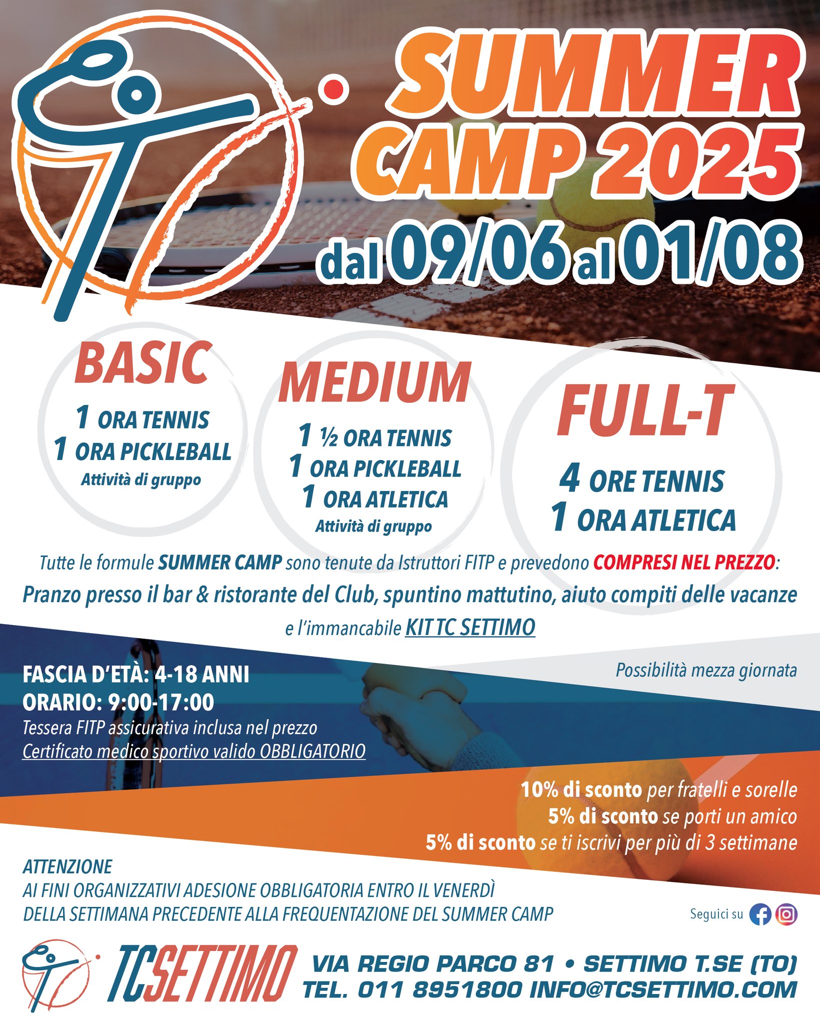 Summer camp centro estivo tennis TC Settimo Torinese Summer camp centro estivo tennis TC Settimo Torinese